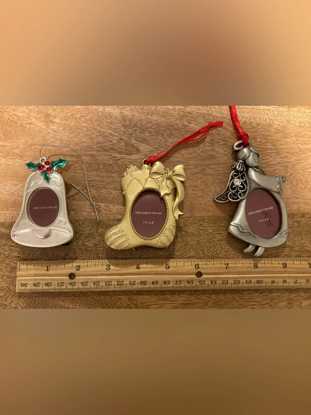 Set of 5 Ornate Metal Christmas Ornament Picture Frames